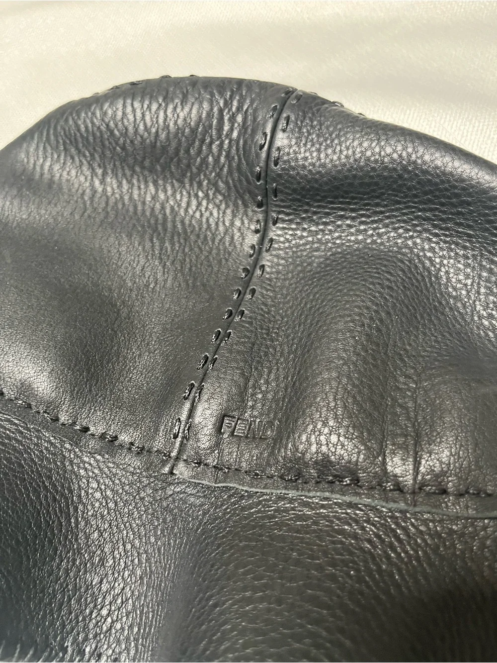 Fendi Black Pebbled Leather Bucket Hat Wide Brim Quiet Luxury Designer Chic